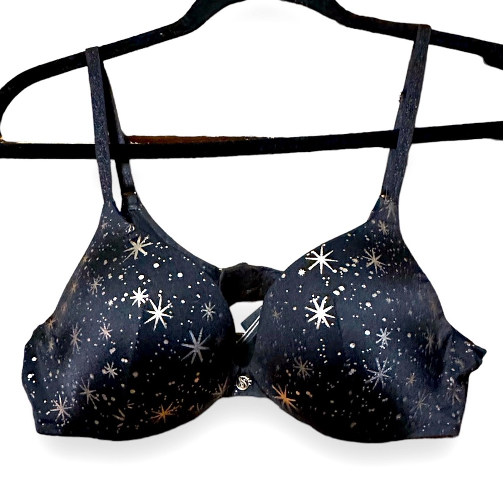 Victoria’s Secret So Obsessed 34B Black Star Bra Padded Add a Cup Size NWOT